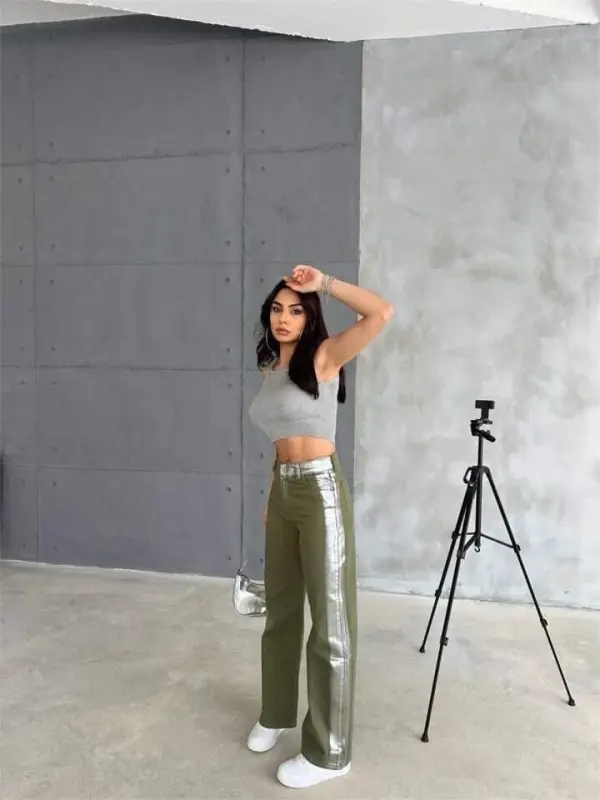 GABARDINE PALAZZO PANTS - Khaki - 2