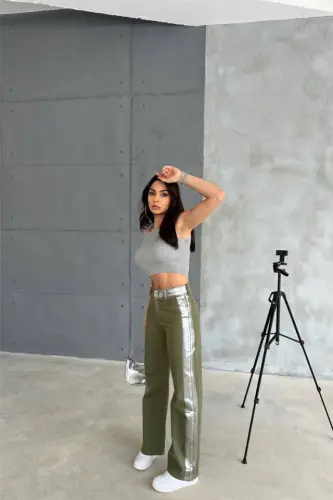 GABARDINE PALAZZO PANTS - Khaki - 3