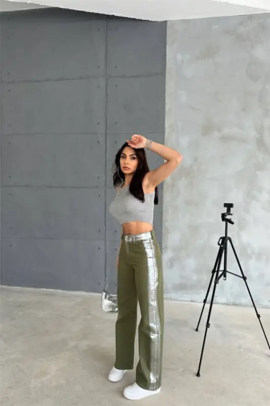 GABARDINE PALAZZO PANTS - Khaki - 3