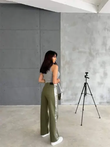 GABARDINE PALAZZO PANTS - Khaki - 4