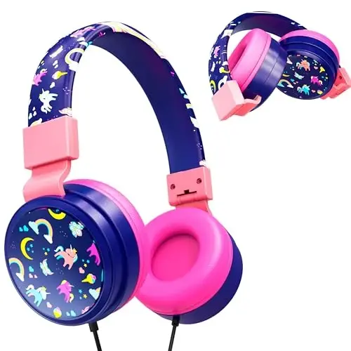 Gabba Goods Kids Safe Sound Adjustable, Foldable 3.5mm Wired Over Ear Headphones with Printed Design - 1