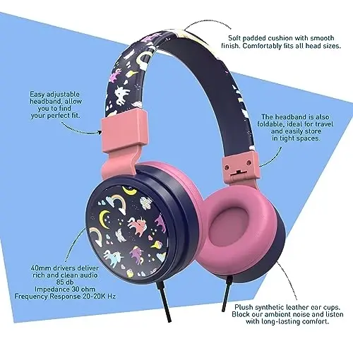 Gabba Goods Kids Safe Sound Adjustable, Foldable 3.5mm Wired Over Ear Headphones with Printed Design - 4
