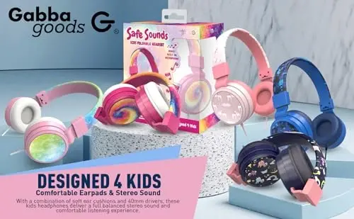 Gabba Goods Kids Safe Sound Adjustable, Foldable 3.5mm Wired Over Ear Headphones with Printed Design - 5