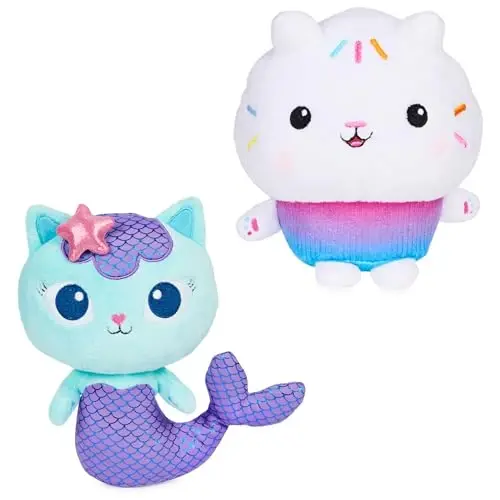 Gabby's Dollhouse, Purr-ific Plush Toys 2-Pack with Cakey Cat and Mercat, Kids Toys for Ages 3 and up - 1