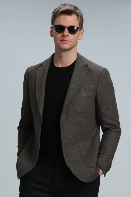 Gabrıel Spor Erkek Blazer Ceket Slim Fit Kahverengi-Kahverengi - LUFIAN