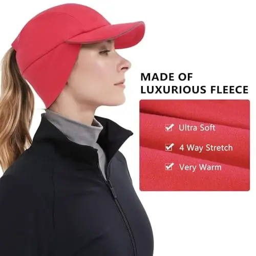 GADIEMKENSD Women's Winter Reflective Fleece Ponytail Hat with Drop Down Ear Warmer - 2