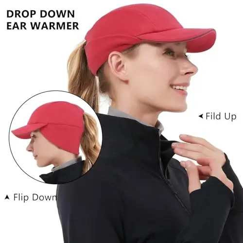 GADIEMKENSD Women's Winter Reflective Fleece Ponytail Hat with Drop Down Ear Warmer - 3