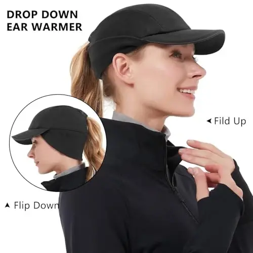 GADIEMKENSD Women's Winter Reflective Fleece Ponytail Hat with Drop Down Ear Warmer - 3