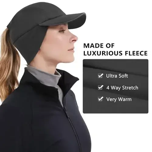 GADIEMKENSD Women's Winter Reflective Fleece Ponytail Hat with Drop Down Ear Warmer - 2