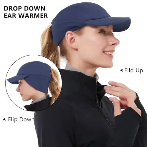 GADIEMKENSD Women's Winter Reflective Fleece Ponytail Hat with Drop Down Ear Warmer - 3
