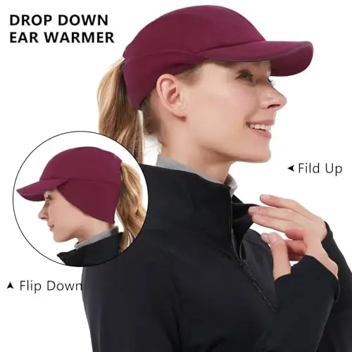 GADIEMKENSD Women's Winter Reflective Fleece Ponytail Hat with Drop Down Ear Warmer - 3