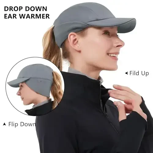 GADIEMKENSD Women's Winter Reflective Fleece Ponytail Hat with Drop Down Ear Warmer - 3