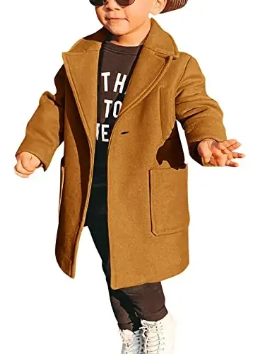 Gafeng Kids Toddler Boys Wool Blend Trench Coat Long Sleeve Mid Length Pea Overcoat Outerwear - 3