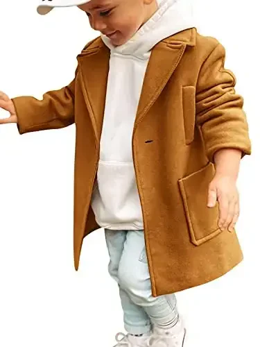 Gafeng Kids Toddler Boys Wool Blend Trench Coat Long Sleeve Mid Length Pea Overcoat Outerwear - GAFENG (1)