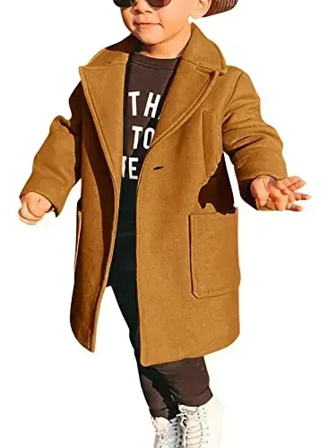 Gafeng Kids Toddler Boys Wool Blend Trench Coat Long Sleeve Mid Length Pea Overcoat Outerwear - 3