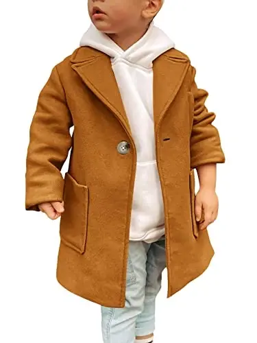 Gafeng Kids Toddler Boys Wool Blend Trench Coat Long Sleeve Mid Length Pea Overcoat Outerwear 