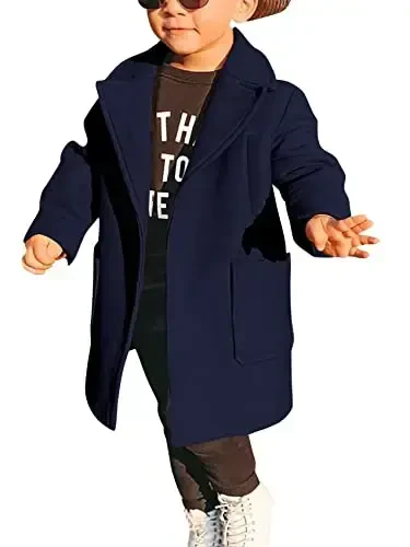 Gafeng Kids Toddler Boys Wool Blend Trench Coat Long Sleeve Mid Length Pea Overcoat Outerwear - 3
