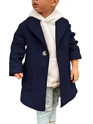 Gafeng Kids Toddler Boys Wool Blend Trench Coat Long Sleeve Mid Length Pea Overcoat Outerwear 