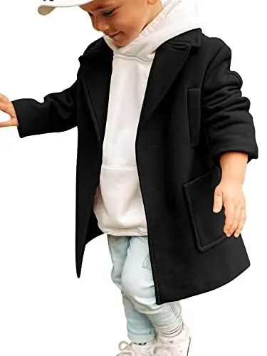 Gafeng Kids Toddler Boys Wool Blend Trench Coat Long Sleeve Mid Length Pea Overcoat Outerwear - GAFENG (1)