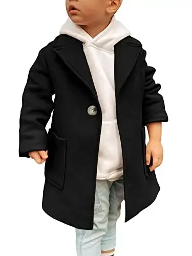 Gafeng Kids Toddler Boys Wool Blend Trench Coat Long Sleeve Mid Length Pea Overcoat Outerwear - 1