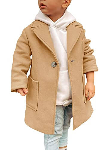 Gafeng Kids Toddler Boys Wool Blend Trench Coat Long Sleeve Mid Length Pea Overcoat Outerwear - 1