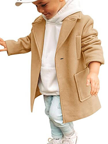 Gafeng Kids Toddler Boys Wool Blend Trench Coat Long Sleeve Mid Length Pea Overcoat Outerwear - 2