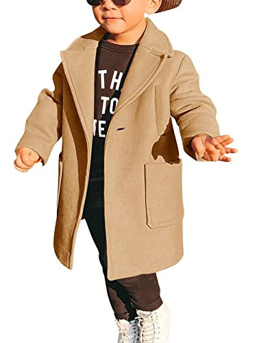 Gafeng Kids Toddler Boys Wool Blend Trench Coat Long Sleeve Mid Length Pea Overcoat Outerwear - 3