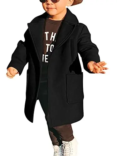 Gafeng Kids Toddler Boys Wool Blend Trench Coat Long Sleeve Mid Length Pea Overcoat Outerwear - 3