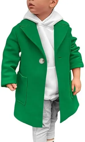 Gafeng Kids Toddler Boys Wool Blend Trench Coat Long Sleeve Mid Length Pea Overcoat Outerwear - 1