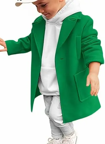 Gafeng Kids Toddler Boys Wool Blend Trench Coat Long Sleeve Mid Length Pea Overcoat Outerwear - 2