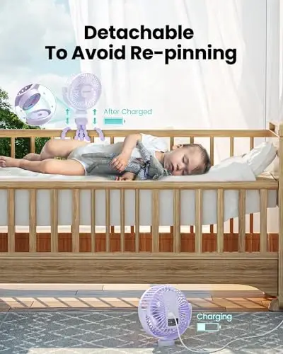 Gaiatop Mini Electric Fan with 360 Rotation, 5.5mm Gaps, Rechargeable Battery, 3 Speeds, Purple - 4