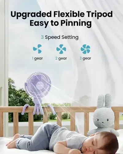 Gaiatop Mini Elektr Fan, 360 Aylanish, 5.5mm Oraliq, Qayta Zaryadlanuvchi Batareya, 3 Tezlik, Binafsha - 3