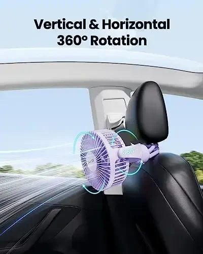 Gaiatop Mini Elektr Fan, 360 Aylanish, 5.5mm Oraliq, Qayta Zaryadlanuvchi Batareya, 3 Tezlik, Binafsha - 6