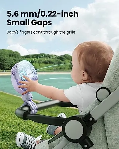 Gaiatop Mini Electric Fan with 360 Rotation, 5.5mm Gaps, Rechargeable Battery, 3 Speeds, Purple - 2
