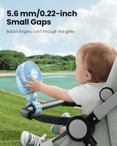 Gaiatop Mini Portable Stroller Fan, Battery Operated Small Clip on, Detachable 3 Speed Rechargeable, 360° Rotate Flexible Tripod Better Cooling for Car Seat Crib Treadmill Travel Blue - 2