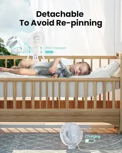 Gaiatop Mini Portable Stroller Fan, Battery Operated Small Clip on, Detachable 3 Speed Rechargeable, 360° Rotate Flexible Tripod Better Cooling for Car Seat Crib Treadmill Travel White - 4