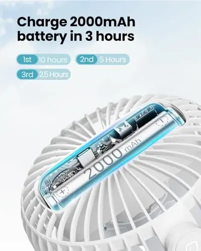 Gaiatop Mini Portable Stroller Fan, Battery Operated Small Clip on, Detachable 3 Speed Rechargeable, 360° Rotate Flexible Tripod Better Cooling for Car Seat Crib Treadmill Travel White - 5