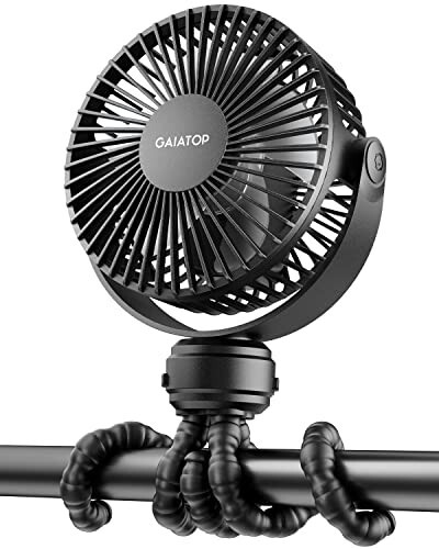 Gaiatop Mini Portable Stroller Fan, Battery Operated Small Clip on Fan, Detachable 3 Speed Rechargeable 360° Rotate Flexible Tripod Cooling Fan for Car Seat Crib Treadmill Travel Black - 1