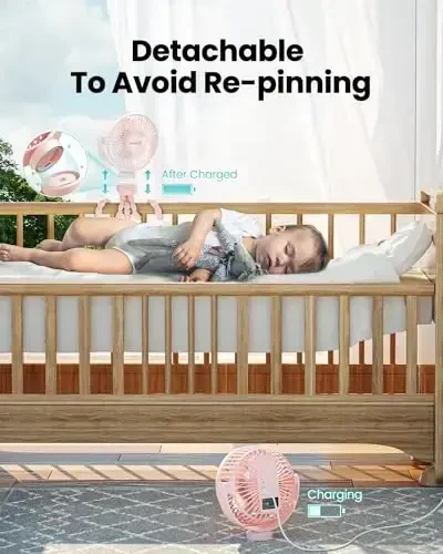 Gaiatop Mini Portable Stroller Fan, Battery Operated Small Clip on Fan, Detachable 3 Speed Rechargeable 360° Rotate Flexible Tripod Handheld Desk Cooling Fan for Car Seat Crib Treadmill Travel Pink - 4