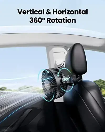 Gaiatop Mini Portativ Aravacha Fani, Batareyada Ishlaydigan Kichik Qisqichli, Olinadigan 3 Tezlikda Zaryadlanuvchi, 360° Aylanadigan Moslashuvchan Tripod Avtomobil O'rindig'i Beshik Yugurish Yo'lakchasi Sayohati uchun Yaxshiroq Sovutish Qora - 6