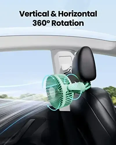 Gaiatop Mini Portativ Aravacha Fani, Batareykada Ishlaydigan Kichik Klip, Ajratiladigan 3 Tezlikda Zaryadlanuvchi, 360° Aylanadigan Egiluvchan Tripod Avtomobil O'rindig'i Beshik Yugurish Yo'lagi Sayohati Yashil uchun Yaxshiroq Sovutish - 6