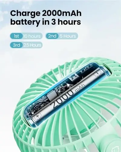 Gaiatop Mini Portativ Aravacha Fani, Batareykada Ishlaydigan Kichik Klip, Ajratiladigan 3 Tezlikda Zaryadlanuvchi, 360° Aylanadigan Egiluvchan Tripod Avtomobil O'rindig'i Beshik Yugurish Yo'lagi Sayohati Yashil uchun Yaxshiroq Sovutish - 5