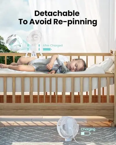 Gaiatop Mini Portable Stroller Fan, Battery Operated Small Clip on, Detachable 3 Speed Rechargeable, 360° Rotate Flexible Tripod Better Cooling for Car Seat Crib Treadmill Travel White - 4