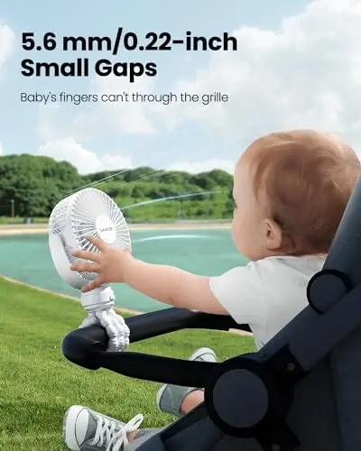 Gaiatop Mini Portable Stroller Fan, Battery Operated Small Clip on, Detachable 3 Speed Rechargeable, 360° Rotate Flexible Tripod Better Cooling for Car Seat Crib Treadmill Travel White - GAIATOP (1)
