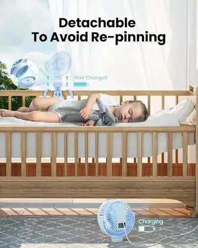 Gaiatop Mini Portable Stroller Fan, Battery Operated Small Clip on, Detachable 3 Speed Rechargeable, 360° Rotate Flexible Tripod Better Cooling for Car Seat Crib Treadmill Travel Blue - 4