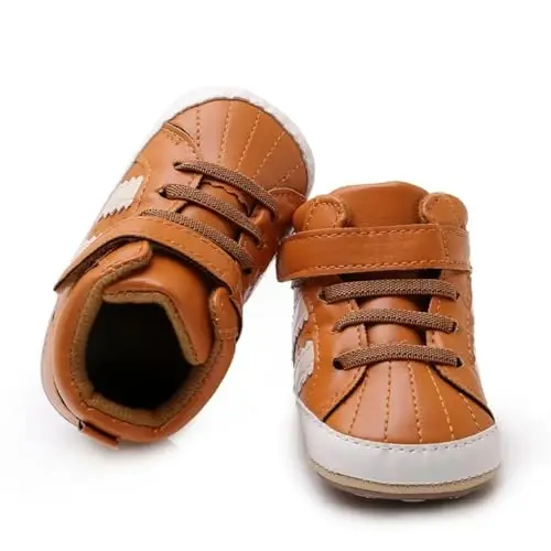 GAISUMMI Baby Boys Girls Shoes Infant High-Top PU Charm ko'ylaklar Yangi tug'ilgan chaqaloqlar uchun karavot poyabzallari Sirpanmaydigan kauchuk taglik Unisex Toddler Prewalkers - 4