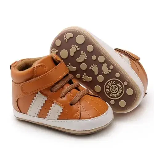 GAISUMMI Baby Boys Girls Shoes Infant High-Top PU Leather Sneakers Newborn Crib Flats Non-Slip Rubber Sole Unisex Toddler Prewalkers - 1