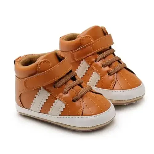 GAISUMMI Baby Boys Girls Shoes Infant High-Top PU Leather Sneakers Newborn Crib Flats Non-Slip Rubber Sole Unisex Toddler Prewalkers - 5