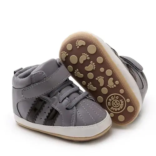 GAISUMMI Baby Boys Girls Shoes Infant High-Top PU Leather Sneakers Newborn Crib Flats Non-Slip Rubber Sole Unisex Toddler Prewalkers - 1