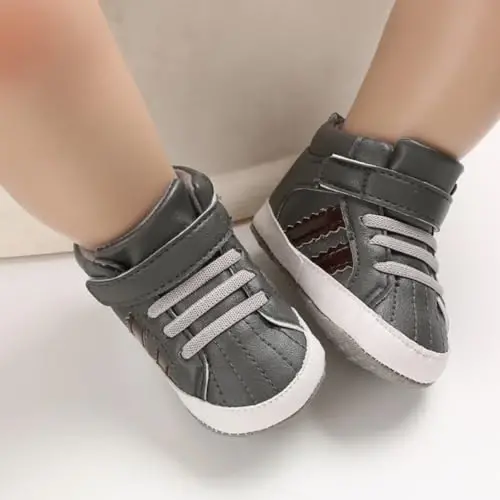 GAISUMMI Baby Boys Girls Shoes Infant High-Top PU Leather Sneakers Newborn Crib Flats Non-Slip Rubber Sole Unisex Toddler Prewalkers - 6